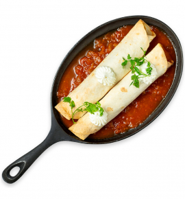 Enchilada with minced beef and kidney beans, in tomato salsa sauce